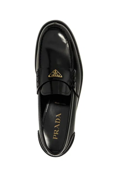 Prada Chocolate Moccasin In Black Patent Leather Men