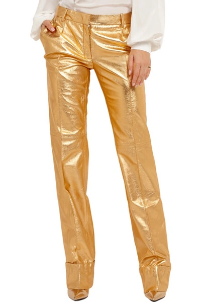 Shop Ronald Van Der Kemp Metallic Leather Flared Pants