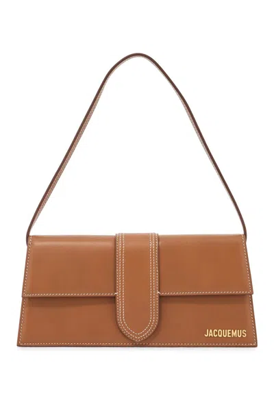 Jacquemus Long Leather Shoulder Bag With Rectangular Shape In Brown