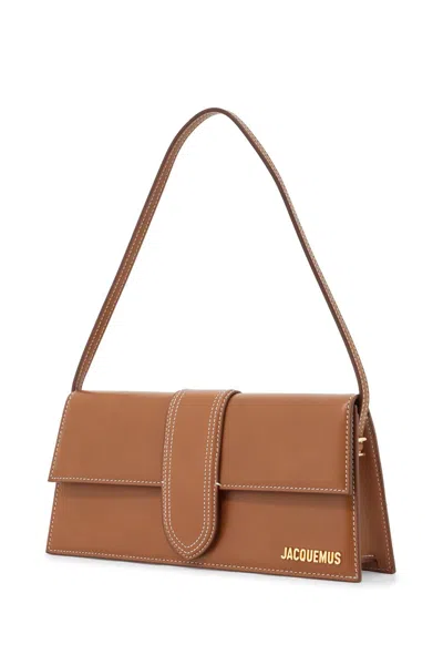 Jacquemus Long Leather Shoulder Bag With Rectangular Shape In Brown