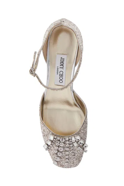 Jimmy Choo Decollete In Glittered Fabric In Silver