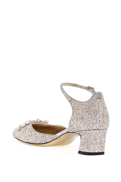 Jimmy Choo Decollete In Glittered Fabric In Silver