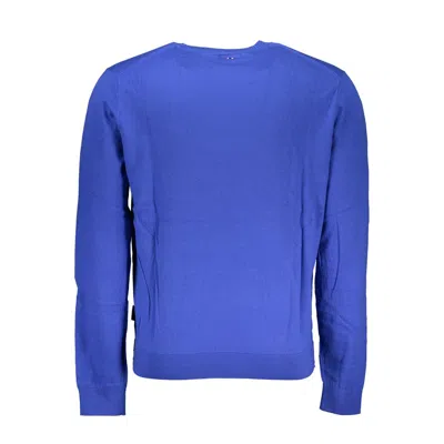Napapijri Chic Blue Crew Neck Embroidered Sweater In Blue