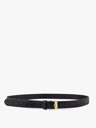 Bottega Veneta Black Belt With All-over Intreccio Motif In Leather Woman In Black