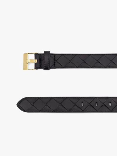 Bottega Veneta Black Belt With All-over Intreccio Motif In Leather Woman In Black