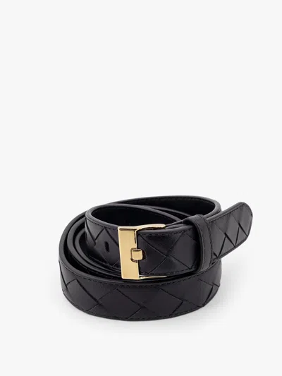 Bottega Veneta Black Belt With All-over Intreccio Motif In Leather Woman In Black