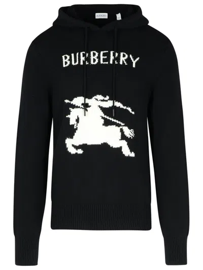 Burberry Cotton Sweater With Ekd Embroidery In Black