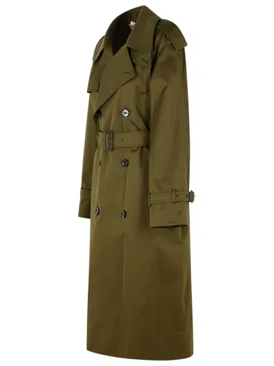 Burberry Belted Double-breasted Long Trench In Green