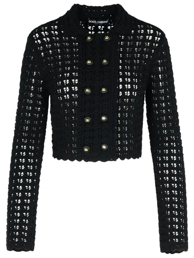 Dolce & Gabbana Wool Jacket Scalloped Edges Button Detailing In Black