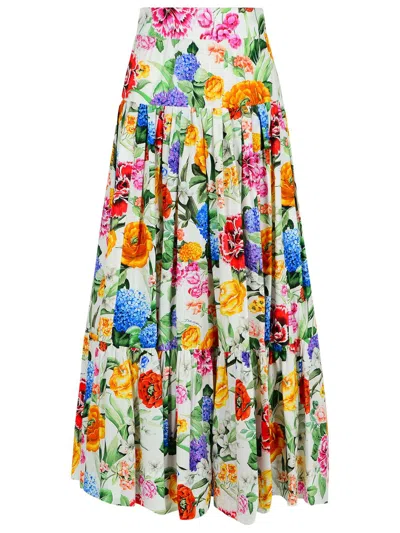 Dolce & Gabbana Multicolor Maxi Skirt With Logo Lettering Detail On The Front And All-over Floral Print In Cotton Wo In Multicolor