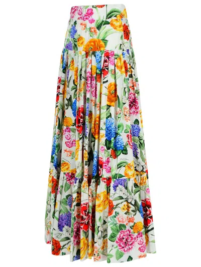Dolce & Gabbana Multicolor Maxi Skirt With Logo Lettering Detail On The Front And All-over Floral Print In Cotton Wo In Multicolor