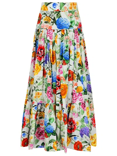Dolce & Gabbana Multicolor Maxi Skirt With Logo Lettering Detail On The Front And All-over Floral Print In Cotton Wo In Multicolor