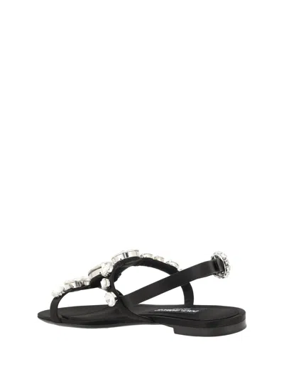 Dolce & Gabbana Black Sandals With Embroidered Stones Decorations In Satin Woman In Multicolor