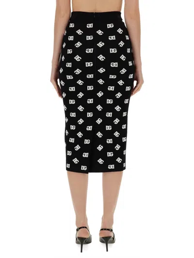 Dolce & Gabbana Chic Black Mambo Midi Skirt With White Pots In Black
