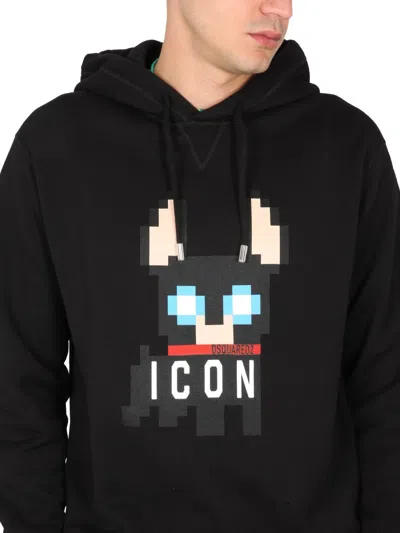 Dsquared2 Cotton Hooded Sweatshirt With Graphic Print In Black