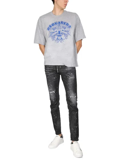 Shop Dsquared2 Dsquared Men Dragon Bros Football T-shirt In Gray