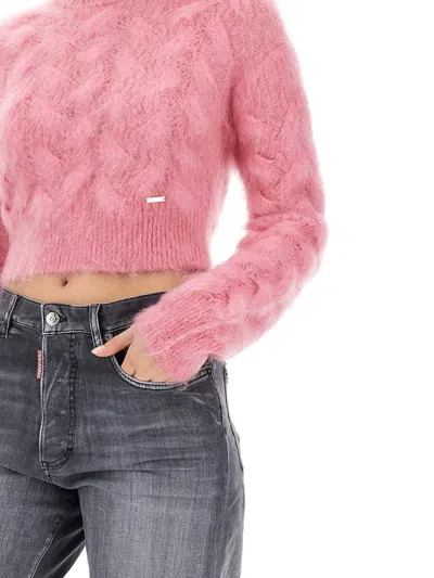 Dsquared2 Textured Cable Knit Cropped Sweater In Pink