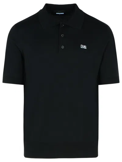 Dsquared2 Black Knitted D2 Polo Shirt In Black