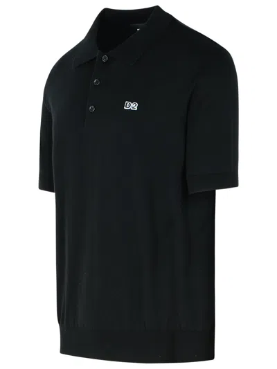 Dsquared2 Black Knitted D2 Polo Shirt In Black