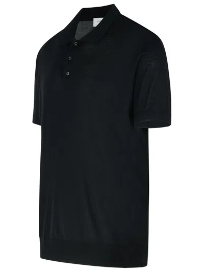 Golden Goose Black Polo With Short Sleeves And Ribbed Hem In Virgin Wool Man In Black