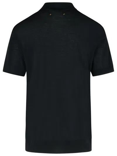 Golden Goose Black Polo With Short Sleeves And Ribbed Hem In Virgin Wool Man In Black