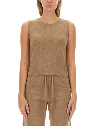 Max Mara Crewneck Sleeveless Top In Brown