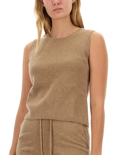 Max Mara Crewneck Sleeveless Top In Brown