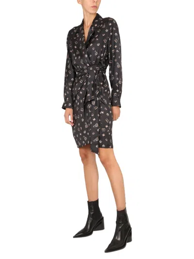 Max Mara All-over Patterned Long-sleeved Dress In Black