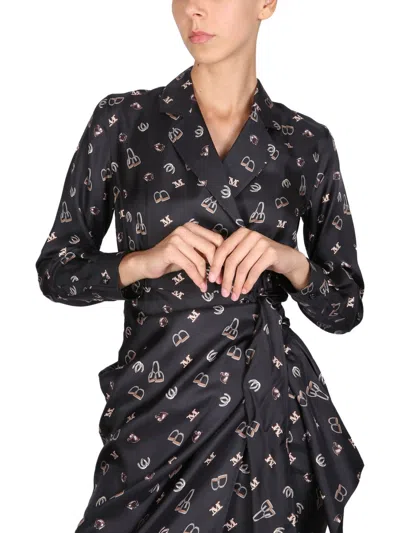 Max Mara All-over Patterned Long-sleeved Dress In Black