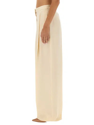 Max Mara Wide-leg High Waist Floor-length Trousers In Cream