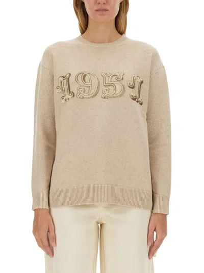 Max Mara Wool And Cashmere Sweater With 1951 Motif In Cream