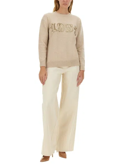 Max Mara Wool And Cashmere Sweater With 1951 Motif In Cream