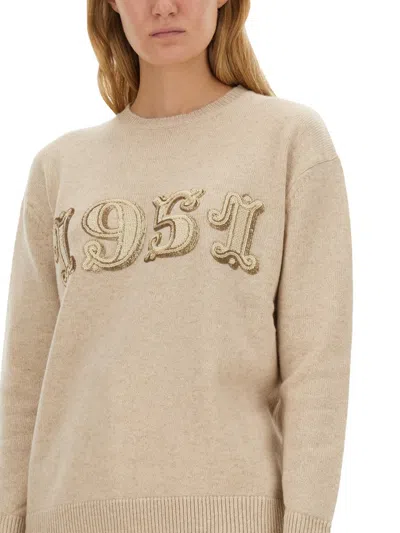 Max Mara Wool And Cashmere Sweater With 1951 Motif In Cream
