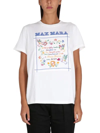 Max Mara Embroidered Cotton Short Sleeve T-shirt In Cream