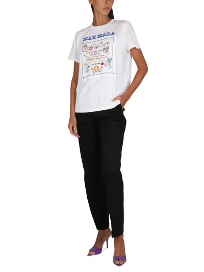 Max Mara Embroidered Cotton Short Sleeve T-shirt In Cream