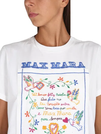 Max Mara Embroidered Cotton Short Sleeve T-shirt In Cream