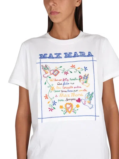 Max Mara Embroidered Cotton Short Sleeve T-shirt In Cream