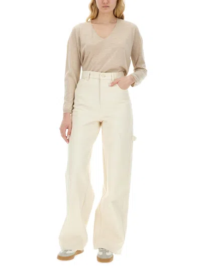 Max Mara Logo Patch Wide-leg Jeans In White