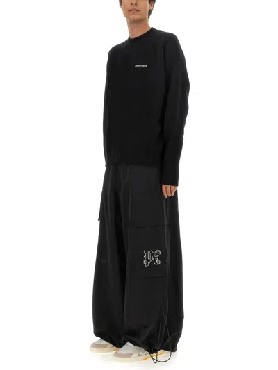 Palm Angels Cotton Oversize Crew Neck Sweatshirt In Black