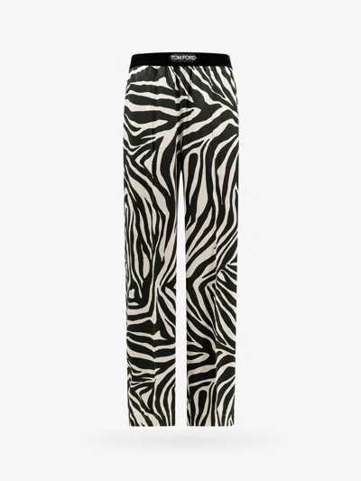 Tom Ford Zebra-print Silk-blend Satin Straight-leg Pants In Black