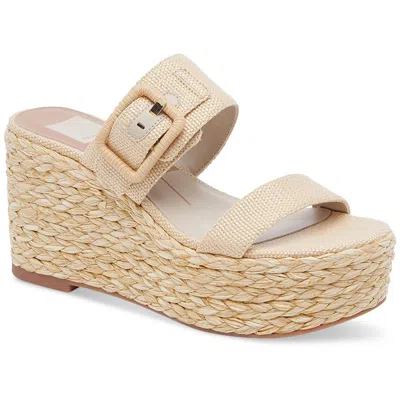 Dolce Vita Thorin Womens Leather Platform Wedge Sandals In Beige
