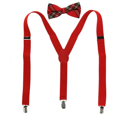 Ctm Men's Plaid Print Bow Tie With Solid Suspender Set In Multi