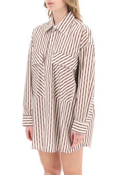 Amiri Logo Striped Double-pocket Workwear Shirt In White