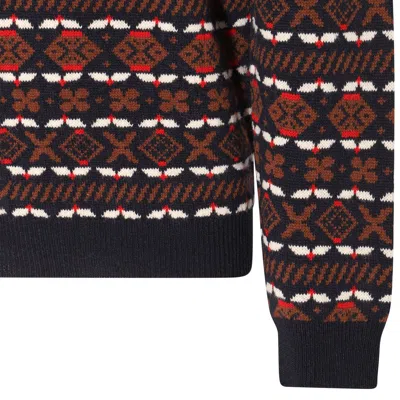 Apc John Multicolor Crewneck Sweater With Intarsia Knit In Wool Man In Blue