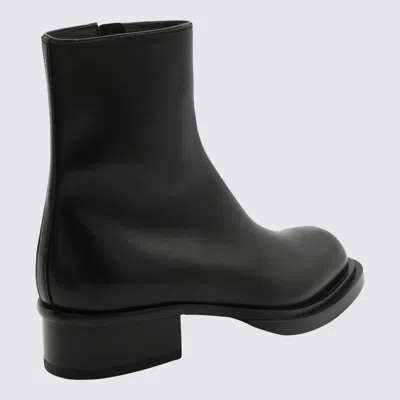 Alexander Mcqueen Black Leather Cuban Boots For Men In Black
