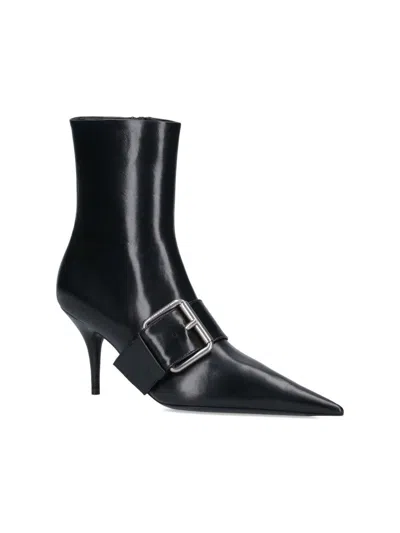 Balenciaga Women Leather Ankle Boots With Maxi Buckle In Black