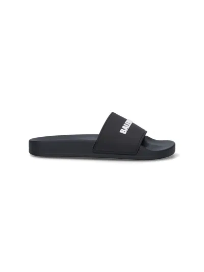 Balenciaga Logo-embossed Rubber Slides In Black