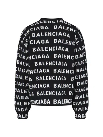 Balenciaga Logo All Over Print Pullover Sweater In Black