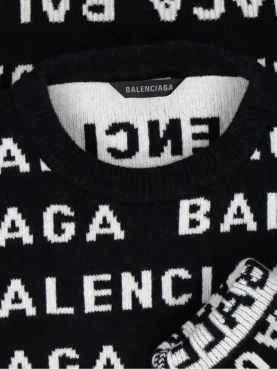 Balenciaga Logo All Over Print Pullover Sweater In Black