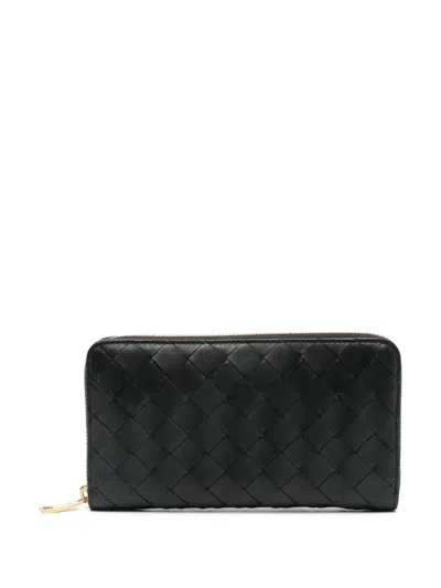 Bottega Veneta Large Braided Wallet With Zip Accessories In Black